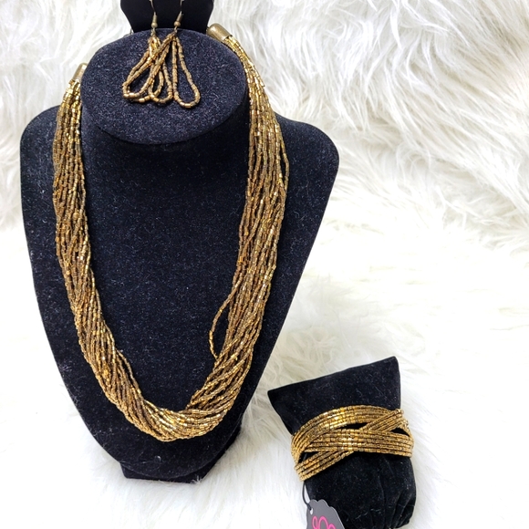 paparazzi Jewelry - Paparazzi brass gold bead necklace set